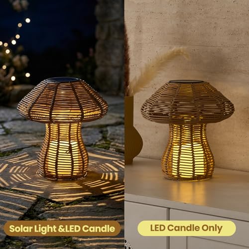 Portable Rattan Table Lamp for Indoor Outdoor, CE,RoHS Certified Solar Charging & Replaceable Battery LED Light, Ratten Bedroom Lamp with Warm Candle Bulb for Patio Bedroom, Pack of 2 - style: Pack of 2