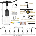 Svater Outdoor String Lights 150FT, E26 Socket, 48pcs S14 Shatterpoof Bulbs, 1 Watt Dimmable 2700K Warm White, IP65 Waterproof Commercial Grade Patio Lights（3 Pack X 50FT） - size: 150FT