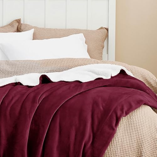 Bedsure GentleSoft Sherpa Fleece Throw Blanket for Couch, Non-Heated, Thick and Warm Throw for Girls and Women, Soft Fuzzy Plush Blanket for Winter, Burgundy, 50x60 Inches - color: 07 - Burgundy, size: Throw (50" X 60")