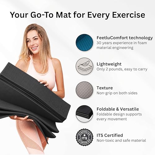 Foldable Yoga Exercise Mat, 6mm/8mm/10mm/12mm Thickness, 72 x 24 Inch - Lightweight, Anti-Slip, and Easy to Store for Yoga, Pilates, Home Workouts, and Floor Exercises - color: Black, size: 24" x 72" x 1/4"