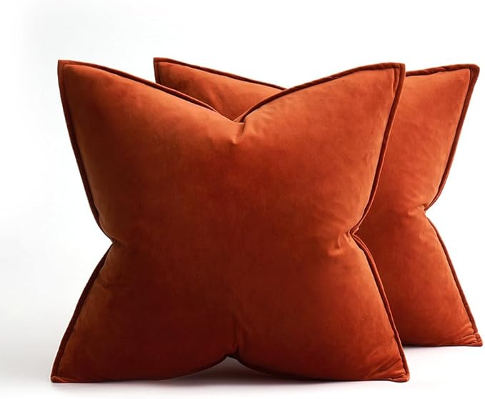 MIULEE Burnt Orange Velvet Throw Pillow Covers 20x20 Soft Decorative Solid Square Cushion Cases Pack of 2 Modern Luxury Home Decor for Couch, Sofa, Bedroom