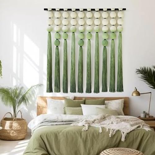 IOWER Macramé Wall Hanging Macrame Wall Decor Green Dip Dye 39" Wx39 L Sphericity Cotton Textile Wall Art Large Art Yarn Wall Hanging For Living Room Wedding - color: Green