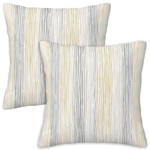 Stripe Throw Pillow Covers 18x18 Set of 2 | Beige Gray Decorative Cushion Covers | Neutral Farmhouse Pillow Cases for Couch Sofa Bed Living Room - color: Handdrawn Stripe