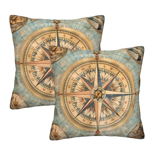 Map Nautical Throw Pillow Covers 18 X 18 Inch Set of 2 Pillow Cases Decoration Cushion Cover for Sofa Bedroom Living Room Outdoor - color: Map Nautical