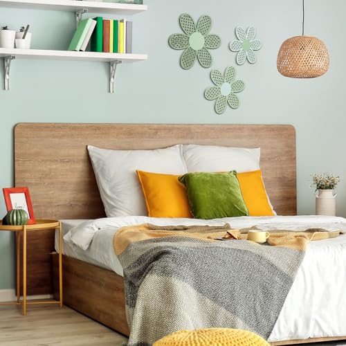 Maitys 3 Pieces Boho Daisy Wall Decor Natural Rattan Flower Wall Hanging Art Wooden Boho Art Nursery Flowers Farmhouse Hanging Decor for Home Office Nursery(Gradient Sage Green) - color: Gradient Sage Green