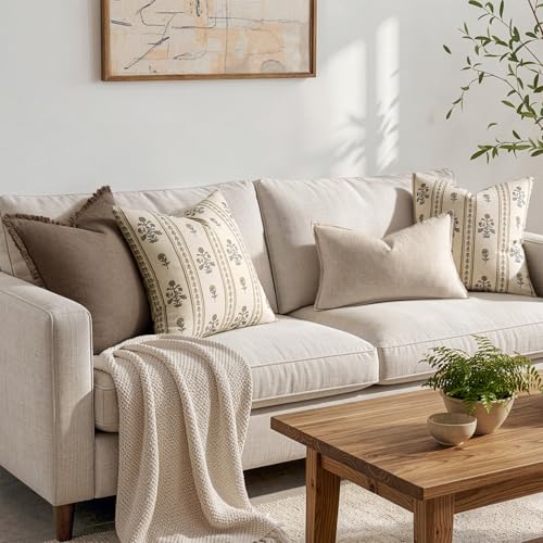 Decorative Vintage Striped Floral Throw Pillow Covers 18x18 Inch Set of 2 Walnut Farmhouse Boho Botanical Print Cushion Covers for Sofa Couch Chair Bedroom Living Room Summer Home Decor - color: Walnut, size: 18" x 18" (Pack of 2)