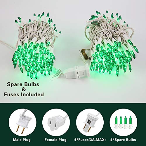 Brizled Green Christmas Lights, 69.6ft 300 Count Mini String Lights Connectable, 120V UL Certified Incandescent Light White Wire, Green Xmas Tree Light for Indoor Outdoor Xmas Halloween Tree Party - color: Green