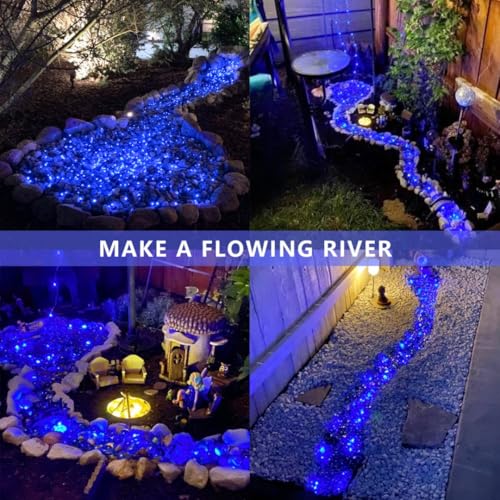 QITONG Solar Fairy Lights Outdoor Waterproof, 2 Pack Each 66ft 200 LED Blue Christmas String Lights, Silver Wire Twinkle Mini Lights with 8 Modes - color: Blue