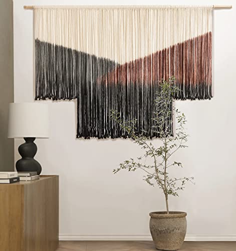 Flber Macrame Wall Hanging Large Black Tie-Dye Geometric Décor Bohemian Yarn Tapestry Home Boho Wall Décor 59" Wx35 L - color: Black
