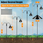 FEED GARDEN Bird Feeder Pole Squirrel Proof 92" Heavy Duty Shepherds Hook for Outdoor, Double Hooks with 19" Squirrel Baffle, 5-Prong Base Adjustable Bird Feeder Stand for Plants & Lanterns - size: 92 Inch Pole&Baffle