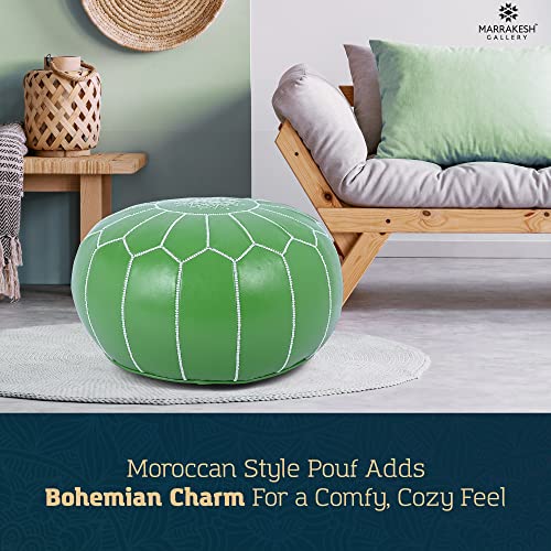 Marrakesh Gallery Genuine Leather Round Pouf Unstuffed - Moroccan Ottoman Footstool, Footrest Cover - Boho Decor - Bohemian Living Room, Bedroom, Kids Room, Gift & Wedding - color: Green