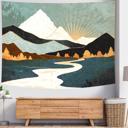 Delur Boho Mountain Tapestry Sunset Nature Forest Tree Landscape Wall Hanging Tapestry Sunrise Abstract Psychedelic Headboard for Bedroom Living Room Home Decor (59.1" x 78.7") - color: Boho Mountain, size: 59.1"L x 78.7"W