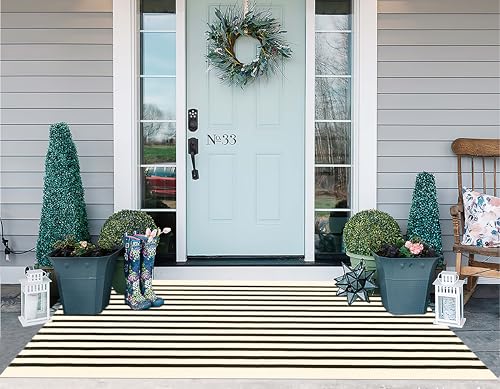 Black and Beige Outdoor Rug 3'x5',Machine Washable Striped Porch Rug Cotton Woven Farmhouse Front Door Mats for Porch/Entryway/Home Entrance Decor/Bedroom/Laundry Room/Patio/Front Door - color: Beige Black, size: 3' x 5' (Rectangular)