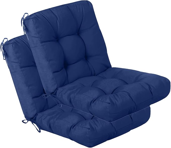 QILLOWAY Outdoor Seat/Back Chair Cushion Tufted Pillow, Spring/Summer Seasonal Replacement Cushions - Set of 2 (Navy)