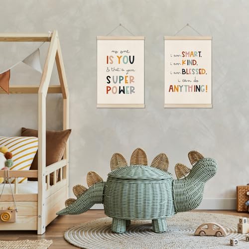 DOI-LANEE Positive Affirmations Wall Decor for Kids, Inspirational Motivation Poset Banner for Office Classroom Playroom Nursery Bedroom, No One Is You Superpower I Can Do Anything, 2 Pack - color: Off-White A04