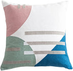 Boho Abstract Tufted Throw Pillow Cover Geometric Embroidered Decorative Pillowcase Farmhouse Cotton Square Accent Cushion Cover for Sofa Couch Bedroom (Type F,18"x18")