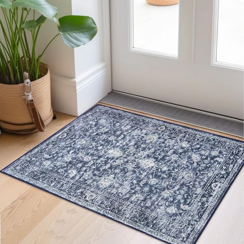 KILOCOCO Small Area Rug 2x3 Entryway Rugs Printed Vintage Floral Machine Washable Rug Non-Slip Kitchen Rug Indoor Door Mat, Accent Throw Rugs for Doorway Hallway Bedroom Entrance, Blue - color: Blue/Navy/White, size: 2' x 3' (Rectangular)