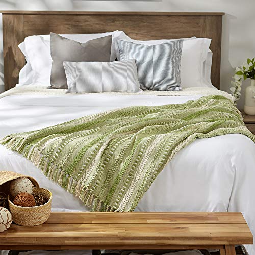 DII Braided Striped Decorative Throw Blanket, 50x60, Antique Green - color: Antique Green