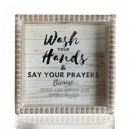 Boho Farmhouse Wooden Framed Bathroom Decor Signs, Funny Restroom Decorative Plaque Small Cute, Toilet Rules Shelf Decoration (Wash Your Hands) - color: Wash Your Hands