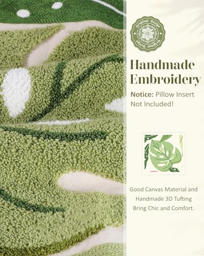 Embroidered Throw Pillow Cover - 18x18 Decorative Pillow Cover with Zipper Aesthetic Cute Design Boho Spring Summer Throw Pillowcase for Living Room Couch Sofa Bed, Monstera Leaves - color: Monstera-leaves, size: 18" x 18" (Pack of 1)