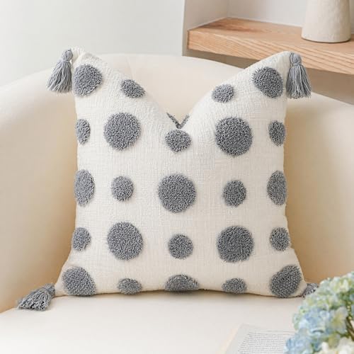 PANOD Super Soft Farmhouse Decorative Plush Throw Pillow Covers 24 x 24 Grey,Solid Pom pom Tufted with Tassels Modern Accent Boho Square Cushion Cover Pillow Case for Couch Sofa - color: Light Grey, size: 24" x 24" (Pack of 1)