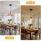 3 Pack Brown Woven Pendant Light Fixtures,11.81" Rattan Pendant Lights Farmhouse Basket Light Fixture Adjustable Boho Hanging Lamp for Kitchen Island Bedroom Dining Room Foyer Hallway - color: flower+brown