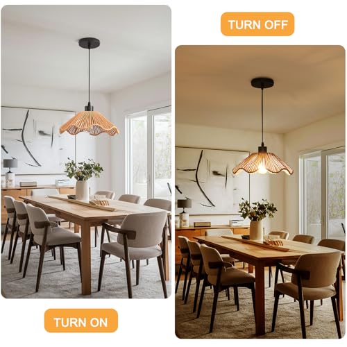 3 Pack Brown Woven Pendant Light Fixtures,11.81" Rattan Pendant Lights Farmhouse Basket Light Fixture Adjustable Boho Hanging Lamp for Kitchen Island Bedroom Dining Room Foyer Hallway - color: flower+brown