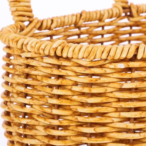 TEHAUX Woven Hanging Basket Imitation Rattan Wall-Mounted Sundries Storage Basket Lightweight Fruit Vegetable for Kitchen Home Dorm Balcony Decor 5.51 X 3.93 X 5.51 in