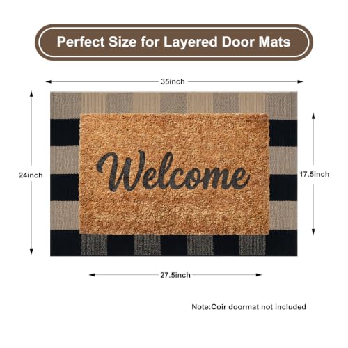 KIMODE Front Door Mat 24"x35",Black and Tan Checkered Small Outdoor Rug,Farmhouse Fall Front Porch Rug Decor,Cotton Woven Washable Layered Doormats for Front Door Outside Entrance Kitchen - color: Black/Brown, size: 2' x 3' (Rectangular)