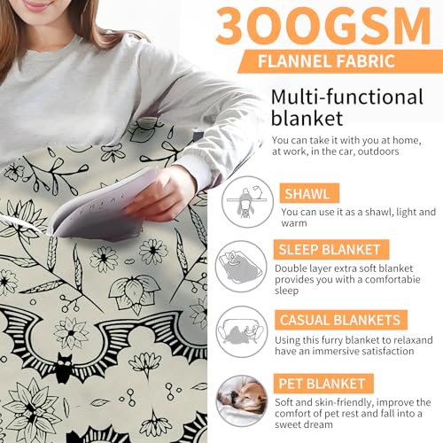 Throw Blanket for Couch, 300GSM Warm Soft Cozy Flannel Blanket, Cute Blanket for All Seasons Bedroom Home Decor Gifts, Grey Halloween Bats 50x60 Inches - color: Grey Halloween Bats