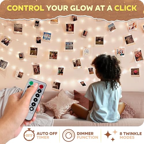 Mind-Glowing Photo Clips String Light - Warm White Fairy Lights with Clips for Hanging Pictures - Teen Girl Room Decor, Trendy Stuff - Birthday Gift for Any Year Old Tween Girls (50 LED, 16.4 ft)