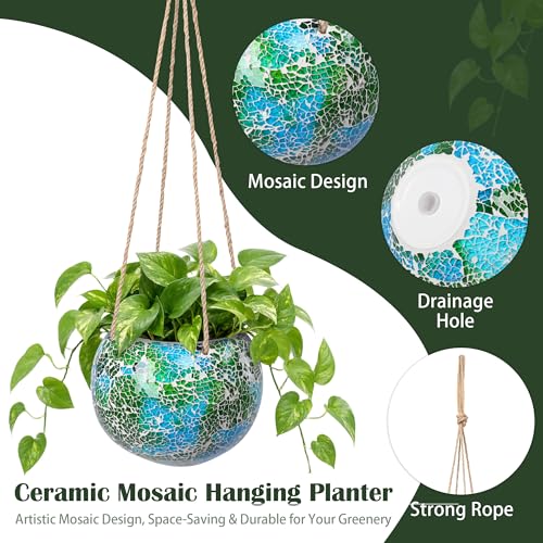 Hanging Planter Mosaic Garden Pot Small Flower Pot for Indoor Plant Disco Ball Hanging Planter with Drainage Green - color: Green