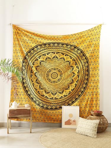 Popular Handicrafts Queen Mandala Hippie Tie dye Psychedelic Ombre Tapestry Wall Hanging - Indian Maditation Gypsy Bohemian Hippy Dorm Room Decor Yellow 81x88 Inch - color: Yellow, size: 88L" x 81W"