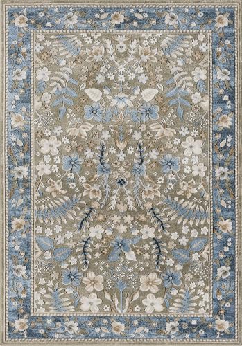 Abani Green Area Rug – 4' x 6' – Savoy Collection – Vintage Floral Pattern – Easy to Clean – Durable for Living Room, Bedroom, or Dining Room, Pet & Child Friendly - size: 4' x 6' (Rectangular)
