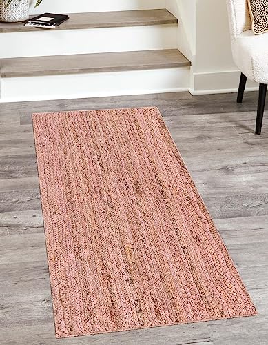 Unique Loom Braided Jute Collection Area Rug - Dhaka (2' 7" x 6' 1" Runner, Light Pink) - color: Light Pink, size: 2'7" x 6'1" (Runner)