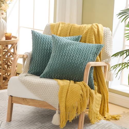 GAWAMAY Decorative Throw Pillow Covers 20x20 Inch Set of 2 for Living Room Couch Bed Sofa, Farmhouse Square Cushion Cover Soft Striped Corduroy Pillow Cases Boho Accent Home Decor (50x50cm) Blue Green - color: Blue Green, size: 20" x 20" (Pack of 2)
