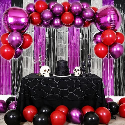 TONIFUL Black Silver Hot Pink Door Streamers,Black and Pink Photo Booth Backdrop Metallic Streamers Foil Fringe Curtain for Birthday,New Year,Graduation,Grad,Baby Shower Party Streamers Decoration - color: Black Silver Rose Red