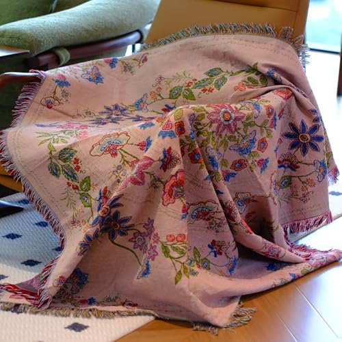 Mandala Flower Boho Throw Blanket for Couch Bed Chair Lounge Hippie Room Decor Reversible Cotton Woven Whimsical Throw Blanket Witchy Room Decor Throws Bed Spread Outdoor Camping Blanket 51x59 Inches - color: Woven Floral