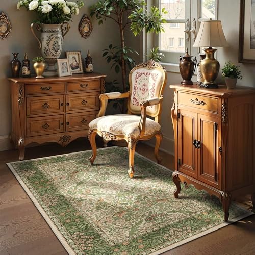 3x5 Floral Washable Area Rug for Living Room, Vintage Boho Rugs for Bedroom Dining Room, Botanical Birds Non Slip Low Pile Forest Throw Carpet for Farmhouse Office, Retro Pink/Green - color: Pink Green (Larger Pattern), size: 3' x 5' (Rectangular)