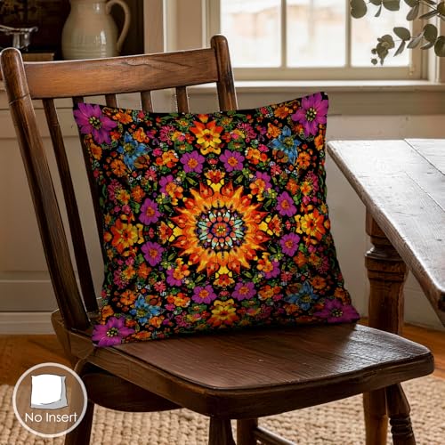OBSEDE Boho Mandala Decorative Throw Pillow Covers 18x18 Set of 4, Vintage Floral Pillow Cases for Sofa Couch Living Room Decor - color: Classic Mandala Bloom Pattern, size: 18" x 18" (Pack of 4)