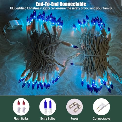 HISHINY Christmas Lights 100 Count Blue Christmas Tree String Lights with White Wire for Outdoor Indoor Christmas Decorations Wedding Decorations Valentines Day Decor,UL Certified (21feet) - color: Blue