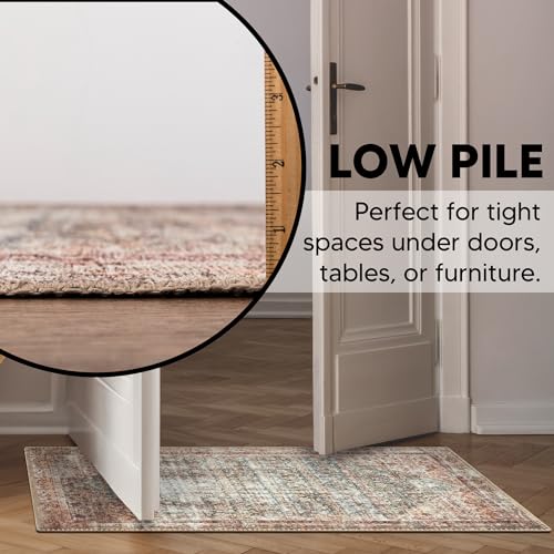 Keen Home Design 24"x36" Rug - Machine Washable Entry Rug with Non-Slip Backing, Ideal for Enteryway, Kitchen, Bathroom, Laundry Room - Vintage, Easy Clean, Durable, Low Pile - (2' x 3') - color: Brown / Blue, size: 2' x 3' (Rectangular)