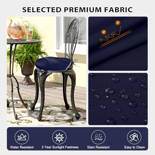 Round Outdoor Chair Cushions, Tufted Bistro Chair Cushions with Ties, Thickened Round Seat Cushion for Patio Furniture, 2 Pack, 15x15 Inch, Navy - color: Navy, size: 2 Count (Pack of 1)