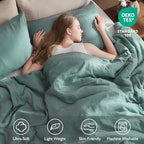 EMME Muslin Cotton Duvet Cover Set Teal King Size Linen Like Soft Breathable Lightweight Summer Comforter Cover Set with Zipper Closure (Teal, King, 104"x90") - color: 03 - Teal, size: King(104"×90")