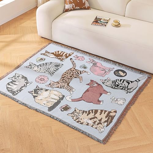 Cat Throw Blanket Boho for ChairSofa - 50"x60" Cotton Blankets Retro Bohemian Tapestry Reversible Hippie Sheets Room Decor (Cats) - color: Cats