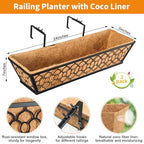 Riare 2 Pack 23 Inch Window Boxes Planters with Coco Liner, Metal Deck Railing Planter Boxes, Balcony Planters Railing Hanging, Horse Trough Window Flower Planter Boxes for Outdoor Porch Fence Patio - size: 23Inch