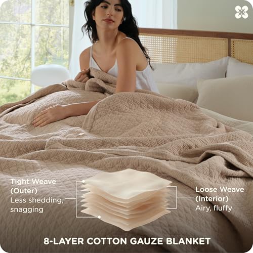 Bedsure 100% Cotton Muslin Blanket 8-Layer King, Breathable & Substantial Linen Oeko TEX Gauze Bedding, PureWoven All-Season Moisture-Wicking Comfort, Softens After Wash, Taupe, 108"x90" - color: Taupe, size: King
