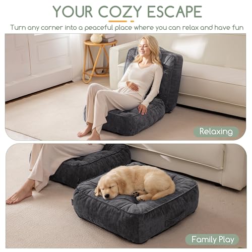 HIGOGOGO 6" Extra Thick Floor Pillow Cushion for Adults, Meditation Cushion Pillow with Handle, Lustrous Chenille Tufted, Square Floor Sitting for Tatami Living Room or Yoga, 22x22 Inch, Dark Grey - color: Square Dark Grey, size: 6" Thick(Pack of 1)