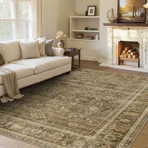HelloTree Washable Rugs 6x9 Area Rug for Living Room, Vintage Boho Brown Rug Non Slip Carpet Retro Accent Indoor Mat Print Distressed Low Pile Throw Large Rug for Office Bedside-Brown - color: Brown, size: 6' x 9' (Rectangular)