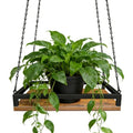 Plant Hanger Indoor, 11.8" Wooden Hanging Plant Holder with Metal Frame Hanging Planter for Indoor Plants Load 50LB Hanging Plant Shelf with 27.6" Long Chain, Ideal for Heavier Pots Window Ceiling - size: Small